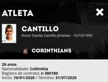 Registro de Cantillo na FPF aparece com contrato at o dia 31 (sexta-feira)