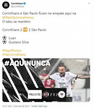 Post do Corinthians após o clássico