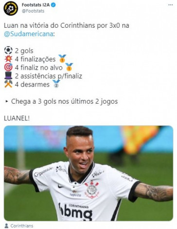 Números de Luan no duelo contra o Sport Huancayo-PER