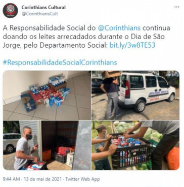 Corinthians doou 850 litros de leite nas últimas duas semanas