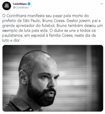 Corinthians lamentou o falecimento de Bruno Covas, prefeito de São Paulo