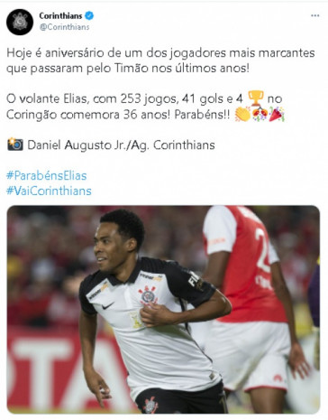 Corinthians parabenizou o volante Elias