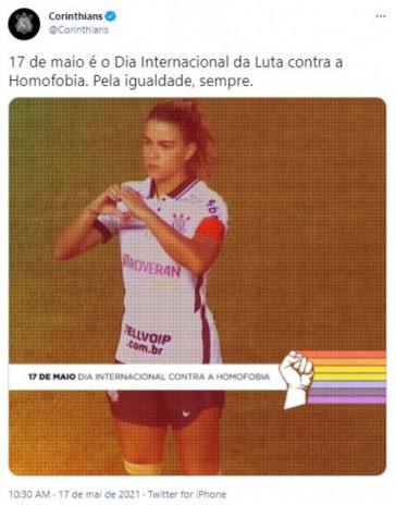 Corinthians faz post em Dia Internacional do Combate à Homofobia