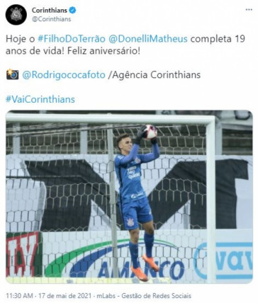 Corinthians parabeniza Matheus Donelli por aniversário