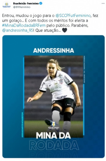 Andressinha foi eleita a Mina da Rodada do Brasileiro
