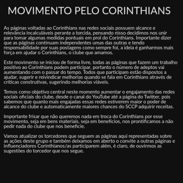 Texto de divulgação do movimento #PeloCorinthians