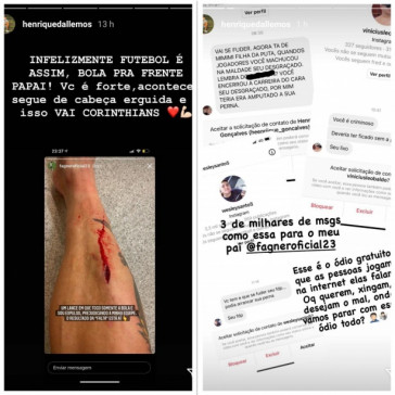 Filho de lateral Fagner mostra mensagens de ódio recebidas pelo atleta