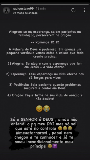 Raul Gustavo perdeu o filho ainda em gestação