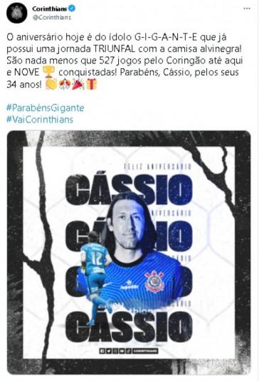 Corinthians parabenizou Cssio nas redes sociais