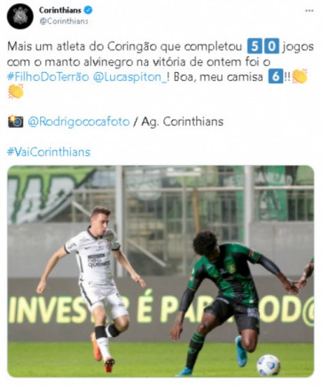 Corinthians parabenizou Lucas Piton pela marca