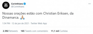 Tuíte do Corinthians