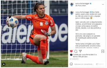 Natascha comunicou sobre sua lesão pelo Instagram