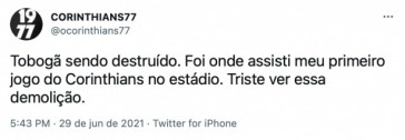 Torcida do Corinthians repercute demolição do tobogã