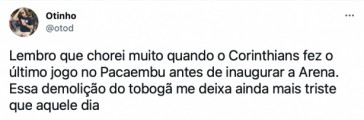 Torcida do Corinthians repercute demolição do tobogã