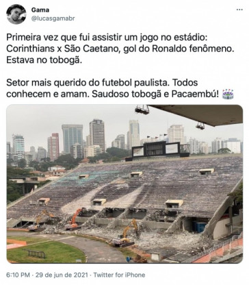 Torcida do Corinthians repercute demolio do tobog