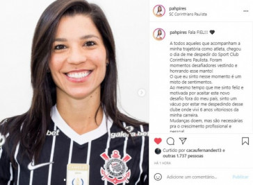 Lateral Paulinha se despediu do Corinthians nas redes sociais