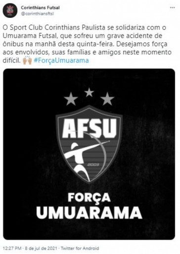 Corinthians se solidarizou com o acidente sofrido pela delegao do Umuarama Futsal