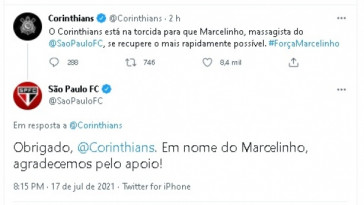 Corinthians e So Paulo trocaram mensagens de apoio nas redes sociais