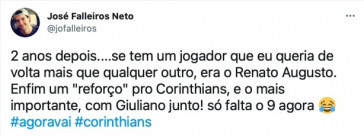 Torcida do Corinthians reagiu  chegada de Renato Augusto