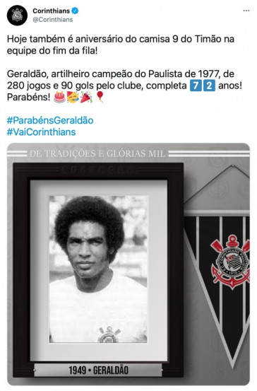 Corinthians parabenizou Geraldo no aniversrio de 72 anos do ex-atacante