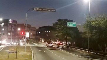 Placa de sinalização para a Neo Química Arena, na Zona Leste de São Paulo