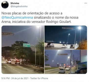 Publicação de Silvinho, diretor de esportes aquáticos do Corinthians