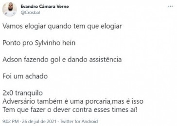 Torcedores do Corinthians comentaram o duelo contra o Cuiab nas redes sociais