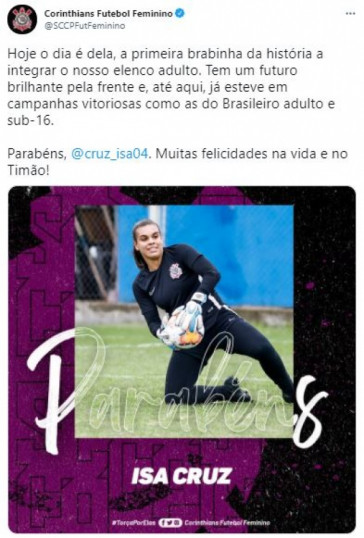 Corinthians parabeniza Isa Cruz por aniversário de 17 anos