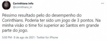 Torcida do Corinthians repercute clssico contra o Santos neste domingo
