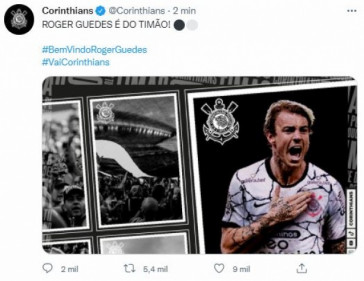 Corinthians anuncia Roger Guedes como terceiro reforo de 2021