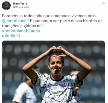 Atacante do Corinthians, Jheniffer parabeniza clube por aniversrio