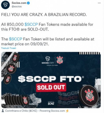 Torcida do Corinthians esgota Fan Token $SCCP em duas horas