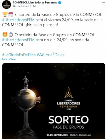 Conmebol divulga data do sorteio da Libertadores Feminina