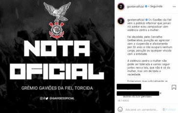 Gaviões da Fiel postou nota sobre o caso