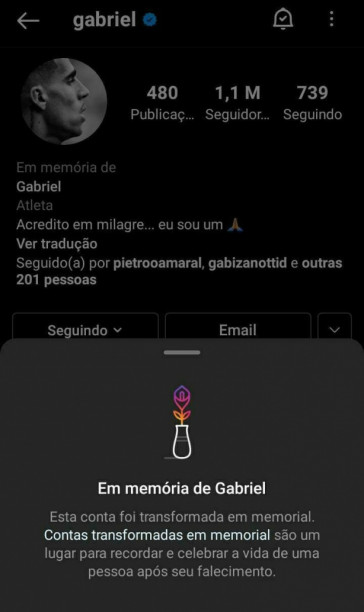 Gabriel teve conta hackeada e transformada em memorial