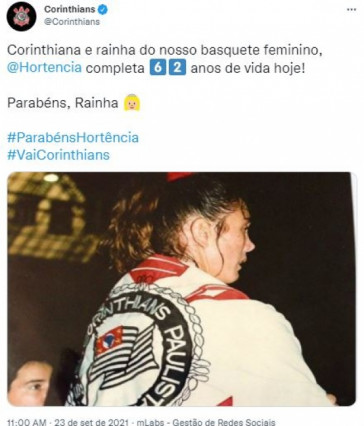 Corinthians parabeniza Hortência por aniversário de 62 anos