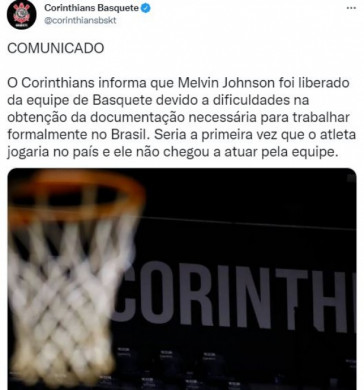 Corinthians comunica liberao de Melvin Johnson aps dificuldades para atleta conseguir documentos para trabalhar no Brasil