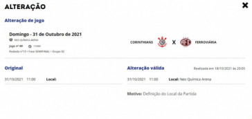 FPF confirmou Neo Química Arena como local da semifinal entre Corinthians e Ferroviária na última segunda-feira, dia 18 de outubro