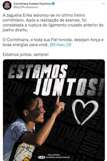 Corinthians deseja pronta recuperao para zagueira Erika