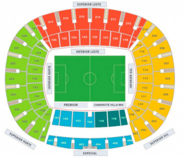 Corinthianos ficarão no setor superior sul, à direita, pagando R$ 150. Já cearenses podem ficar no setor superior central, com visão melhor, por R$ 40