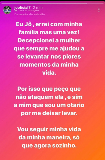 Post do centroavante no seu Instagram