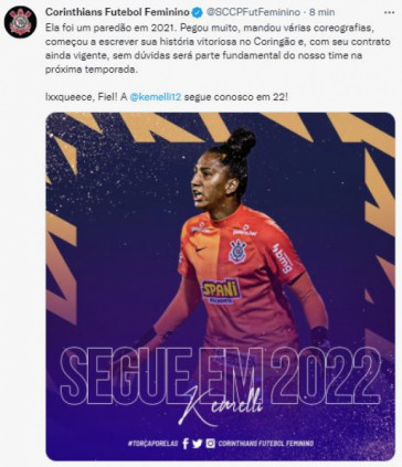 Kemelli segue com o Corinthians Feminino em 2022