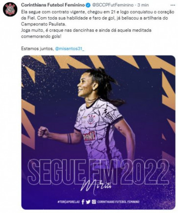Corinthians confirmou permanncia de Miri para a temporada 2022