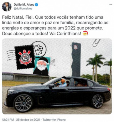 Duilio Monteiro Alves despertou curiosidade da torcida do Corinthians em post de Natal