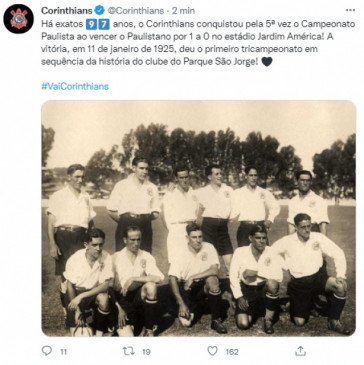 Corinthians relembrou conquista do primeiro tricampeonato Paulista de sua histria