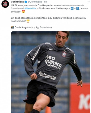 Corinthians relembrou aniversário de estreia de Edu Gaspar pelo clube
