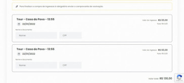 Colocar nome e CPF para compra dos ingressos