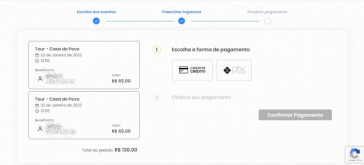 Página para definição de pagamento