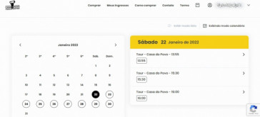 Página para escolher os ingressos