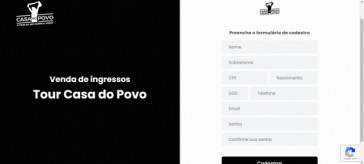 Página para realizar o cadastro para compra dos ingressos do Tour Casa do Povo